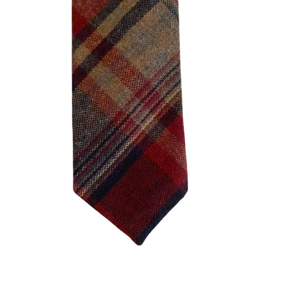 Woolcrofter by Wembley Mens Vintage Plaid Wool Blend Tie Red Blue Grey Check